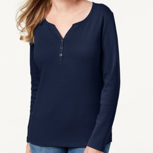 Karen Scott Tops - Karen Scott Petite Cotton Henley Top - NWT - PXL